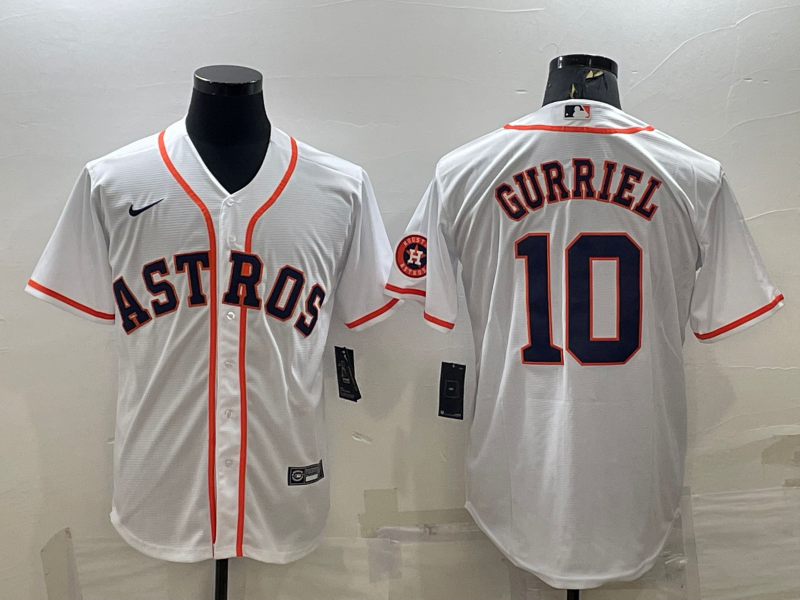 Men's Houston Astros #10 Yuli Gurriel White With Patch Cool Base Stitched Jersey